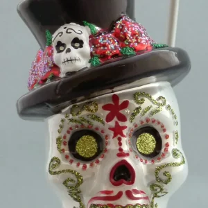 Discount KSA Day Of The Dead Glass Skull + Hat, Gold Eyes
