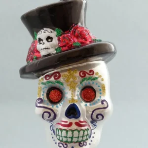 Discount KSA Day Of The Dead Glass Skull + Hat, Red Eyes