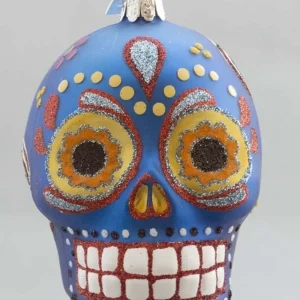 Clearance KSA Day Of The Dead Glass Skull -Blue