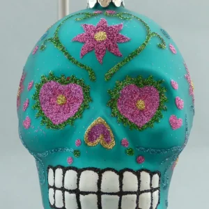 Clearance KSA Day Of The Dead Glass Skull -Turquoise